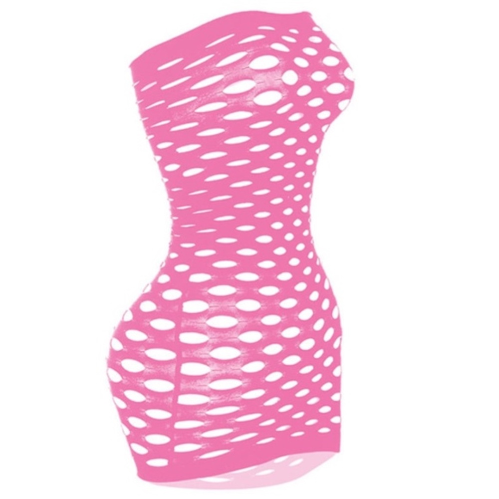 Pink Hole/Fishnet Tube dress Sexy stretchy Mini Dress One size fits S - XXXL